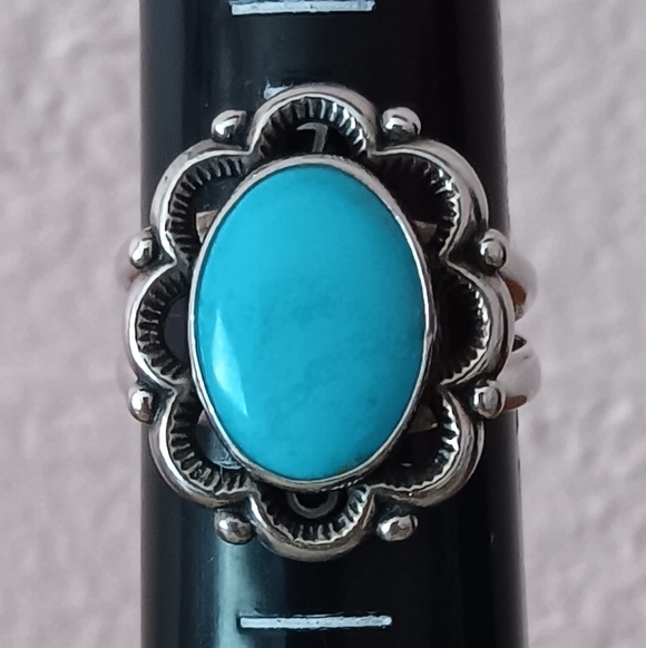 925 Silver Double Band Turquoise Ring - Picture 5 of 13
